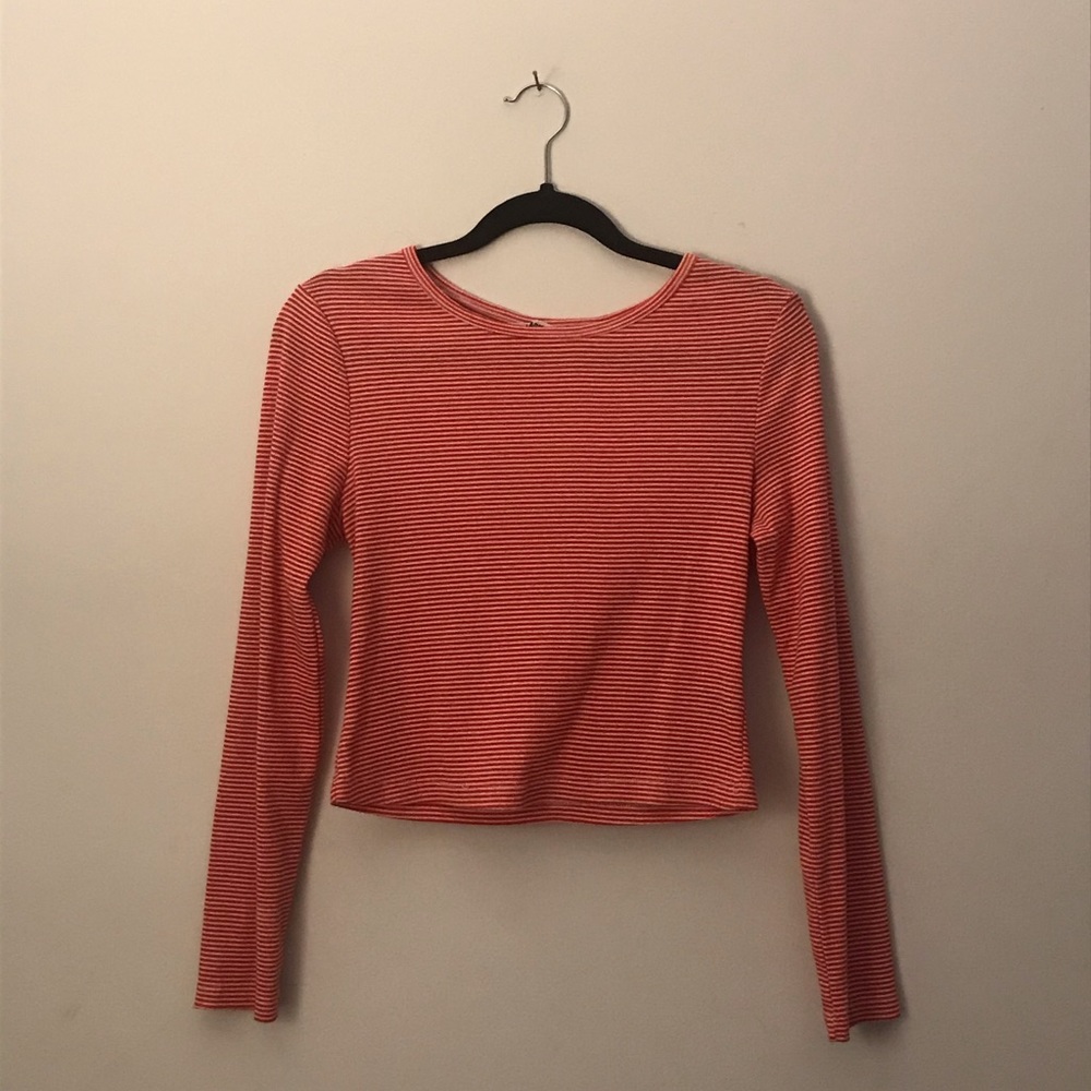 red and white striped long sleeve t shirt